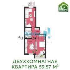 Продам 2-комнатную квартиру, 59.57 м2, сельский посёлок Новинки, улица Студгородок, 19, ЖК Лайм 2