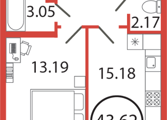 Продается 1-ком. квартира, 43.62 м2, поселок Бугры, Чайная улица, 4, ЖК Энфилд