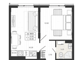 Продаю 1-комнатную квартиру, 35.85 м2, деревня Малое Верево, улица Кутышева, 9Ак2