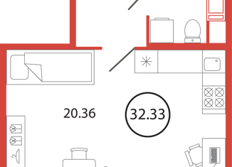 Продается квартира студия, 32.33 м2, поселок Бугры, ЖК Энфилд, аллея Ньютона, 2