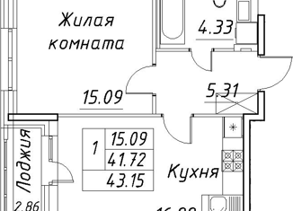 Двухкомнатная квартира на продажу, 43.15 м2, Санкт-Петербург, ЖК Модум, проспект Авиаконструкторов, 54