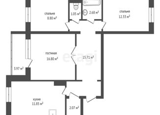 Продажа трехкомнатной квартиры, 70.1 м2, Красноярск, Солнечный бульвар, 5, жилой район Солнечный