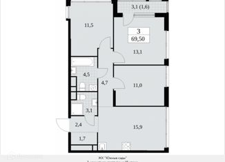 Продам трехкомнатную квартиру, 69.5 м2, Москва, Бартеневская улица, 16, метро Улица Горчакова