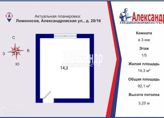 Комната на продажу, 92.1 м2, Ломоносов, Александровская улица, 20/16