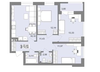 Продажа 3-ком. квартиры, 74.01 м2, Екатеринбург, метро Геологическая, улица Металлургов, 63