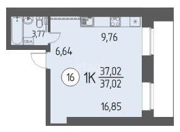 Квартира на продажу студия, 37.02 м2, деревня Кисловка, улица Василия Кандинского, 7/2