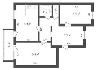 Продается трехкомнатная квартира, 82.3 м2, посёлок городского типа Северный, Олимпийская улица, 8