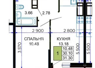 Продажа 1-ком. квартиры, 31.3 м2, Краснодар, улица Петра Метальникова, 36, микрорайон имени Евгении Жигуленко