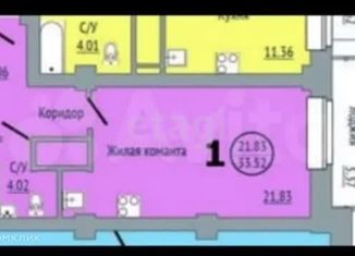 Квартира на продажу студия, 33.61 м2, Красноярск, Прибойная улица, 37с2, ЖК Енисей