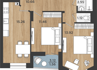 2-ком. квартира на продажу, 56.53 м2, Калининград, Батальная улица, 104, ЖК Дом на Батальной