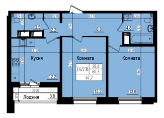 Продам 2-комнатную квартиру, 62.2 м2, посёлок Парголово, Ольгинская дорога, 3/20