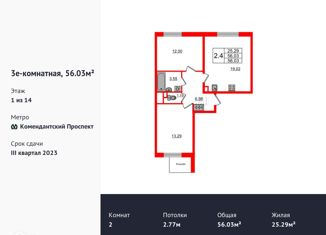 Продается 2-ком. квартира, 55.1 м2, Санкт-Петербург, ЖК Чистое Небо, Арцеуловская аллея, 15