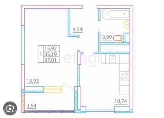 Продается однокомнатная квартира, 35.2 м2, Мурино, Екатерининская улица, 9, ЖК Северная Палитра