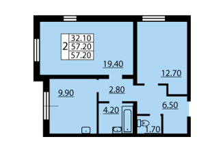 Двухкомнатная квартира на продажу, 56.6 м2, Санкт-Петербург, ЖК Цветной Город