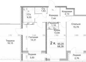 Продам двухкомнатную квартиру, 68.18 м2, Санкт-Петербург, Студенческая улица, 14к1, муниципальный округ Чёрная Речка