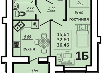 Однокомнатная квартира на продажу, 36.46 м2, село Засечное, ЖК Весна, Соборная улица, 4