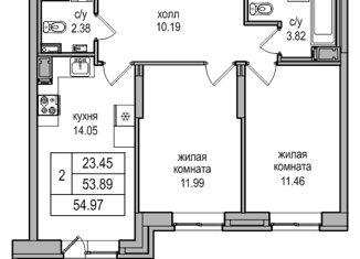 Продажа 2-ком. квартиры, 54.8 м2, посёлок Парголово, Толубеевский проезд, 34к2