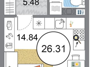 Продаю квартиру студию, 26.3 м2, Санкт-Петербург, проспект Авиаконструкторов, 54, ЖК Модум
