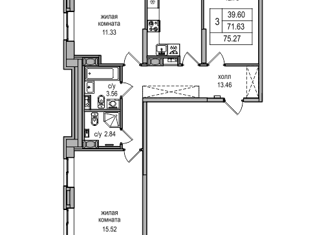Продается 3-ком. квартира, 74.5 м2, Санкт-Петербург