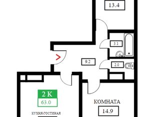 Продаю 2-комнатную квартиру, 63.4 м2, Краснодарский край, Домбайская улица, 55