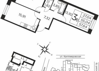 Продаю 2-ком. квартиру, 57.9 м2, Санкт-Петербург, Пироговская набережная, 5/2, муниципальный округ Сампсониевское