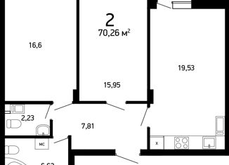 Продажа двухкомнатной квартиры, 70.3 м2, Нижний Новгород, улица Героя Советского Союза Сафронова, 13к1, метро Заречная