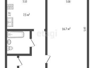 Продам 1-комнатную квартиру, 32.6 м2, Омск, Космический проспект, 20