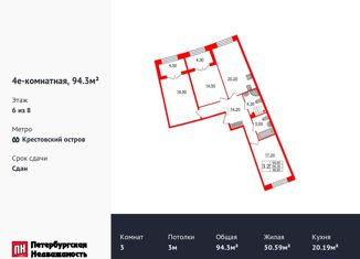 Продаю 3-комнатную квартиру, 94.3 м2, Санкт-Петербург, ЖК Гранд Вью, Петровский проспект, 28к1