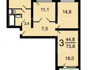 Продается 3-ком. квартира, 72.6 м2, Москва, Гурьевский проезд, 9к1, Гурьевский проезд
