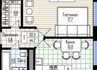 Продается однокомнатная квартира, 44.2 м2, Нальчик, улица Тарчокова, 31, район Мей