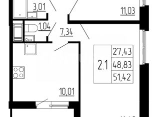 Продажа 2-комнатной квартиры, 51.4 м2, Санкт-Петербург, Светлановский проспект, 8, метро Удельная