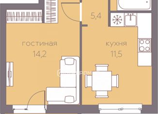 Однокомнатная квартира на продажу, 36.3 м2, Пермь, Сапфирная улица, 16, ЖК Погода