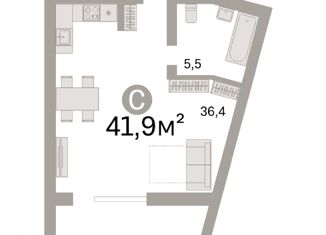 Квартира на продажу студия, 41.9 м2, Екатеринбург, микрорайон Светлый, 5, Чкаловский район