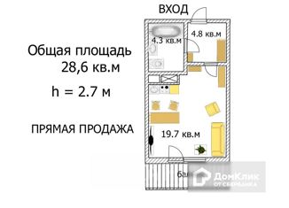 Квартира на продажу студия, 28.6 м2, Санкт-Петербург, бульвар Александра Грина, 1, ЖК Круиз Апарт