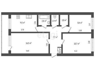 Продается 3-комнатная квартира, 59.4 м2, село Сосновка, Молодёжная улица, 3