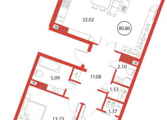 Продажа 2-комнатной квартиры, 80.86 м2, Санкт-Петербург, Плесецкая улица, 4, ЖК Ариосто