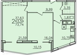 Продажа 2-ком. квартиры, 74 м2, село Засечное, Олимпийская улица, 5, ЖК Петровский Квартал