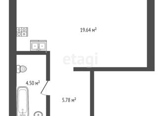 Однокомнатная квартира на продажу, 29.6 м2, Тюмень, улица Первооткрывателей, 6