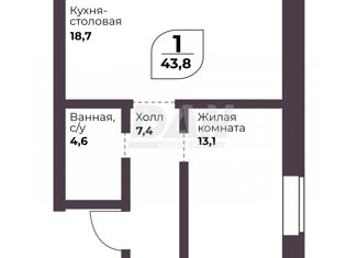 Продажа 1-комнатной квартиры, 43.8 м2, посёлок Терема, улица Ломоносова, 22