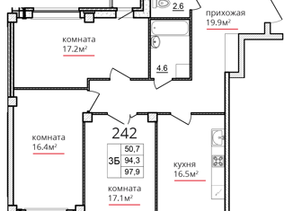 3-ком. квартира на продажу, 98.2 м2, Псков, улица Алексея Алёхина, 14, ЖК Сити