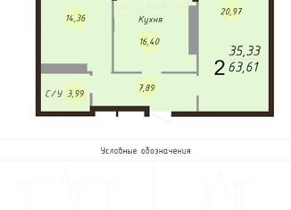 2-комнатная квартира на продажу, 66.9 м2, Ярославль, Силикатное шоссе, 17, ЖК Ярославль Сити