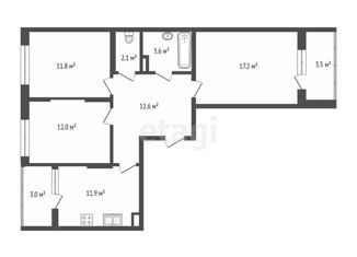 Продажа 3-ком. квартиры, 71.5 м2, посёлок городского типа Аграрное, Парковая улица, 2