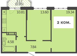 Двухкомнатная квартира на продажу, 57.16 м2, Краснодар, улица Красных Партизан, 1/3, микрорайон Светлоград