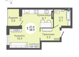 Продажа квартиры студии, 38.9 м2, Новосибирск, улица Петухова, 168с, ЖК На Петухова