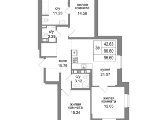 Продам 3-комнатную квартиру, 98.5 м2, Санкт-Петербург, Заречная улица, 36