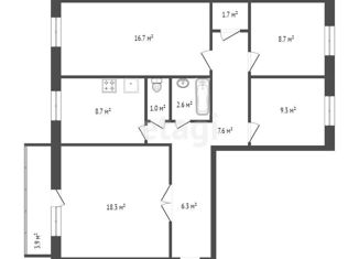 Продаю 4-ком. квартиру, 90.8 м2, поселок городского типа Кедровый, Гвардейская улица, 3