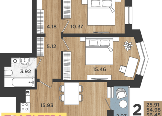 Продается 2-комнатная квартира, 56.45 м2, Калининград, Батальная улица, 104, ЖК Дом на Батальной