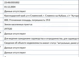 Продаю земельный участок, 8 сот., Славянск-на-Кубани, Центральная улица, 851