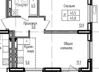 Двухкомнатная квартира на продажу, 45.8 м2, Барнаул, улица имени В.Т. Христенко, 2к3, Индустриальный район