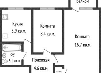 Продажа двухкомнатной квартиры, 39.4 м2, Краснодар, улица Курчатова, 12, Центральный округ